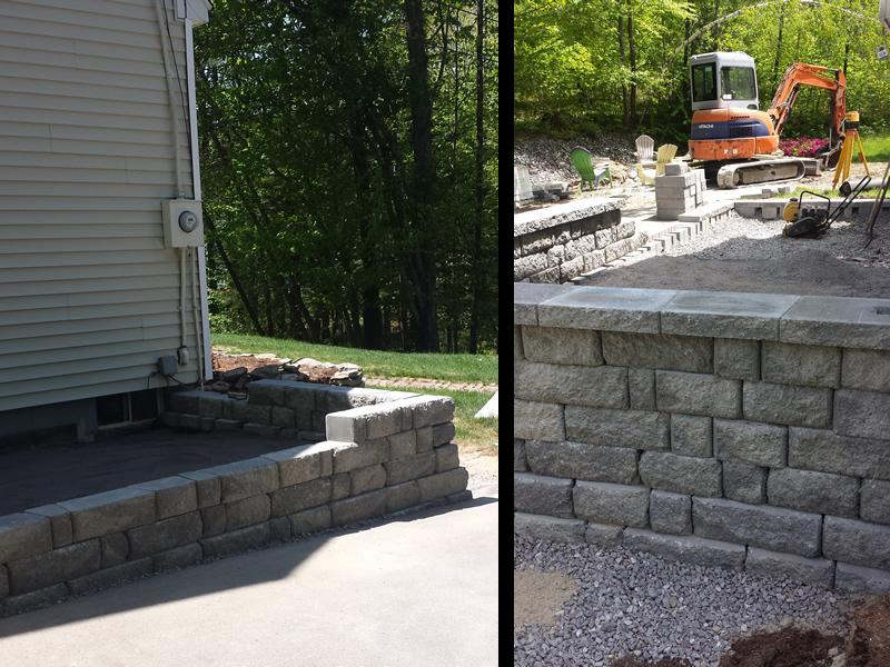  Next the wall was built and using different sized stone creates a visually appealing texture to the wall with the added bonus of interlocking the stone for durability.